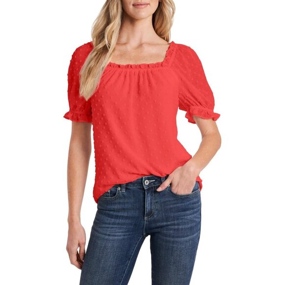CeCe Tops - CeCe French Dot Pink Square Neck Blouse Size Small New